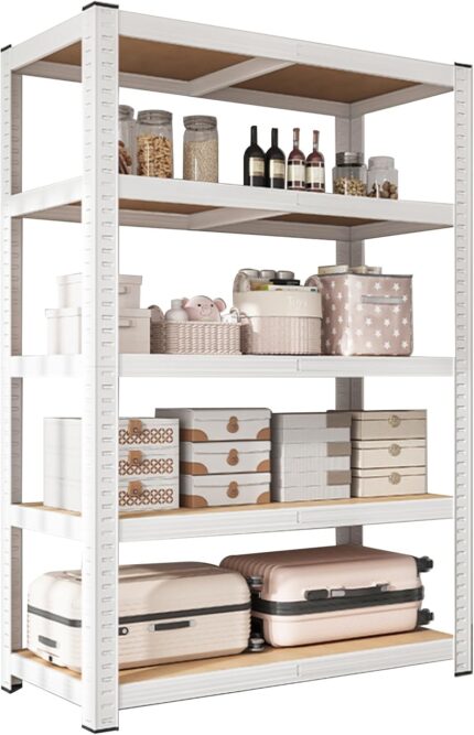 100kg x 5 Tier Metal Storage Rack, Shelving Units (White)160H x 40D x 80Lcm
